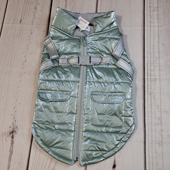 MEDIUM Martha Stewart Mint Green Dog Harness Puffer Jacket Quilted Fleece Lined - Picture 1 of 8